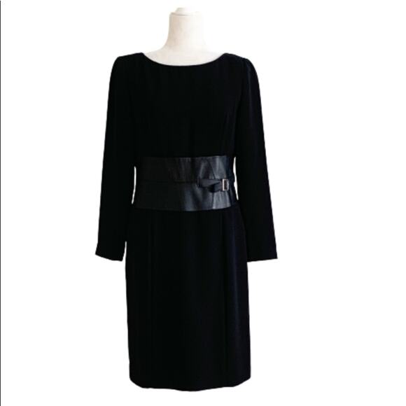Shani Dress Black Long Sleeve Combo Leather Insert Waist Silver Buckle Size 6 - Picture 1 of 15